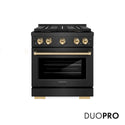 ZLINE Autograph Edition 30 in. 4.2 cu. ft. Paramount Dual Fuel Range with 4 Burner DuoPro™ Cooktop and Electric Convection Oven in Black Satin Stainless Steel and Polished Gold Accents, Open Box-Good Condition