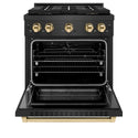 ZLINE Autograph Edition 30 in. 4.2 cu. ft. Paramount Dual Fuel Range with 4 Burner DuoPro™ Cooktop and Electric Convection Oven in Black Satin Stainless Steel and Polished Gold Accents (PSDRBSZ-30-G)