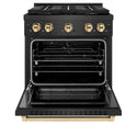 ZLINE Autograph Edition 30 in. 4.2 cu. ft. Paramount Dual Fuel Range with 4 Burner DuoPro™ Cooktop and Electric Convection Oven in Black Satin Stainless Steel and Polished Gold Accents, Open Box-Good Condition