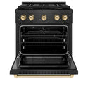 ZLINE Autograph Edition 30 in. 4.2 cu. ft. Paramount Dual Fuel Range with 4 Burner DuoPro™ Cooktop and Electric Convection Oven in Black Satin Stainless Steel and Polished Gold Accents, Open Box-Great Condition