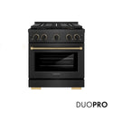 ZLINE Designer Collection 30 in. 4.2 cu. ft. Paramount Dual Fuel Range with 4 Burner DuoPro™ Cooktop and Electric Convection Oven in Black Satin Stainless Steel with Matte Black and Champagne Bronze Accents, Open Box-Good Condition