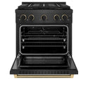 ZLINE Designer Collection 30 in. 4.2 cu. ft. Paramount Dual Fuel Range with 4 Burner DuoPro™ Cooktop and Electric Convection Oven in Black Satin Stainless Steel with Matte Black and Champagne Bronze Accents, Open Box-Good Condition