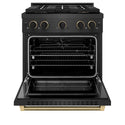 ZLINE Designer Collection 30 in. 4.2 cu. ft. Paramount Dual Fuel Range with 4 Burner DuoPro™ Cooktop and Electric Convection Oven in Black Satin Stainless Steel with Matte Black and Champagne Bronze Accents, Open Box-Great Condition
