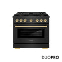 ZLINE Autograph Edition 36 in. 5.2 cu. ft. Paramount Dual Fuel Range with 6 Burner DuoPro™ Cooktop and Electric Convection Oven in Black Satin Stainless Steel and Champagne Bronze Accents (PSDRBSZ-36-CB)