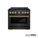 ZLINE Autograph Edition 36 in. 5.2 cu. ft. Paramount Dual Fuel Range with 6 Burner DuoPro™ Cooktop and Electric Convection Oven in Black Satin Stainless Steel and Champagne Bronze Accents, Open Box-Good Condition
