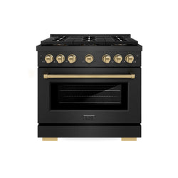 ZLINE Autograph Edition 36 in. 5.2 cu. ft. Paramount Dual Fuel Range with 6 Burner DuoPro™ Cooktop and Electric Convection Oven in Black Satin Stainless Steel and Champagne Bronze Accents (PSDRBSZ-36-CB)