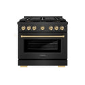 ZLINE Autograph Edition 36 in. 5.2 cu. ft. Paramount Dual Fuel Range with 6 Burner DuoPro™ Cooktop and Electric Convection Oven in Black Satin Stainless Steel and Champagne Bronze Accents, Open Box-Good Condition
