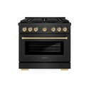 ZLINE Autograph Edition 36 in. 5.2 cu. ft. Paramount Dual Fuel Range with 6 Burner DuoPro™ Cooktop and Electric Convection Oven in Black Satin Stainless Steel and Champagne Bronze Accents, Open Box-Great Condition
