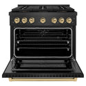 ZLINE Autograph Edition 36 in. 5.2 cu. ft. Paramount Dual Fuel Range with 6 Burner DuoPro™ Cooktop and Electric Convection Oven in Black Satin Stainless Steel and Champagne Bronze Accents, Open Box-Good Condition