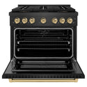 ZLINE Autograph Edition 36 in. 5.2 cu. ft. Paramount Dual Fuel Range with 6 Burner DuoPro™ Cooktop and Electric Convection Oven in Black Satin Stainless Steel and Champagne Bronze Accents (PSDRBSZ-36-CB)