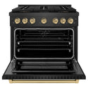 ZLINE Autograph Edition 36 in. 5.2 cu. ft. Paramount Dual Fuel Range with 6 Burner DuoPro™ Cooktop and Electric Convection Oven in Black Satin Stainless Steel and Champagne Bronze Accents, Open Box-Great Condition