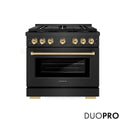 ZLINE Autograph Edition 36 in. 5.2 cu. ft. Paramount Dual Fuel Range with 6 Burner DuoPro™ Cooktop and Electric Convection Oven in Black Satin Stainless Steel and Polished Gold Accents, Open Box-Good Condition