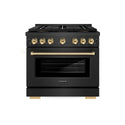 ZLINE Autograph Edition 36 in. 5.2 cu. ft. Paramount Dual Fuel Range with 6 Burner DuoPro™ Cooktop and Electric Convection Oven in Black Satin Stainless Steel and Polished Gold Accents, Open Box-Great Condition