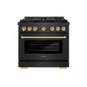 ZLINE Autograph Edition 36 in. 5.2 cu. ft. Paramount Dual Fuel Range with 6 Burner DuoPro™ Cooktop and Electric Convection Oven in Black Satin Stainless Steel and Polished Gold Accents, Open Box-Good Condition