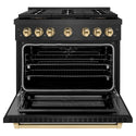 ZLINE Autograph Edition 36 in. 5.2 cu. ft. Paramount Dual Fuel Range with 6 Burner DuoPro™ Cooktop and Electric Convection Oven in Black Satin Stainless Steel and Polished Gold Accents, Open Box-Good Condition