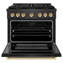 ZLINE Autograph Edition 36 in. 5.2 cu. ft. Paramount Dual Fuel Range with 6 Burner DuoPro™ Cooktop and Electric Convection Oven in Black Satin Stainless Steel and Polished Gold Accents, Open Box-Great Condition