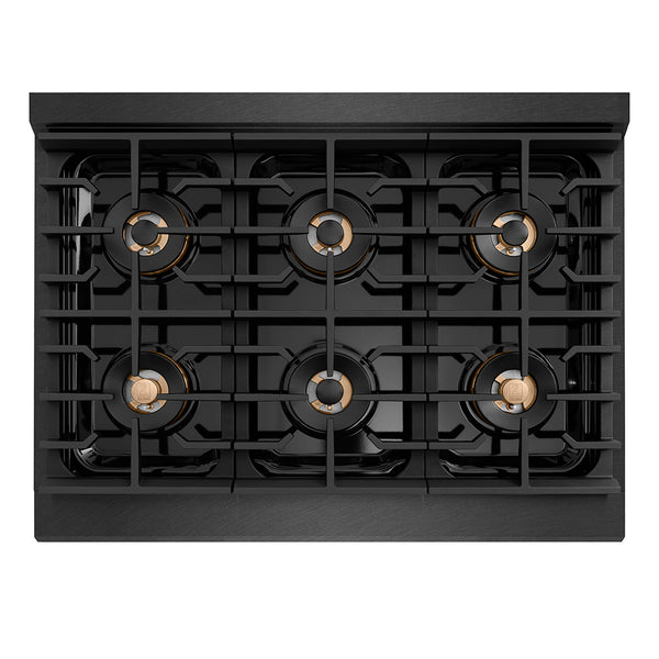 ZLINE Autograph Edition 36 in. 5.2 cu. ft. Paramount Dual Fuel Range with 6 Burner DuoPro™ Cooktop and Electric Convection Oven in Black Satin Stainless Steel and Polished Gold Accents, Open Box-Great Condition