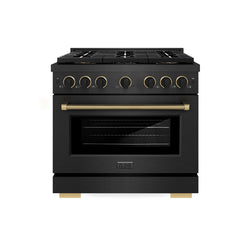 ZLINE Designer Collection 36 in. 5.2 cu. ft. Paramount Dual Fuel Range with 6 Burner DuoPro™ Cooktop and Electric Convection Oven in Black Satin Stainless Steel with Matte Black and Champagne Bronze Accents (PSDRBSZ-36-MBCB)