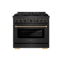 ZLINE Designer Collection 36 in. 5.2 cu. ft. Paramount Dual Fuel Range with 6 Burner DuoPro™ Cooktop and Electric Convection Oven in Black Satin Stainless Steel with Matte Black and Champagne Bronze Accents, Open Box-Great Condition