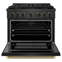 ZLINE Designer Collection 36 in. 5.2 cu. ft. Paramount Dual Fuel Range with 6 Burner DuoPro™ Cooktop and Electric Convection Oven in Black Satin Stainless Steel with Matte Black and Champagne Bronze Accents (PSDRBSZ-36-MBCB)