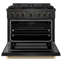 ZLINE Designer Collection 36 in. 5.2 cu. ft. Paramount Dual Fuel Range with 6 Burner DuoPro™ Cooktop and Electric Convection Oven in Black Satin Stainless Steel with Matte Black and Champagne Bronze Accents, Open Box-Good Condition
