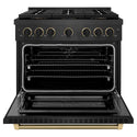 ZLINE Designer Collection 36 in. 5.2 cu. ft. Paramount Dual Fuel Range with 6 Burner DuoPro™ Cooktop and Electric Convection Oven in Black Satin Stainless Steel with Matte Black and Champagne Bronze Accents, Open Box-Great Condition