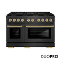 ZLINE Autograph Edition 48 in. 6.7 cu. ft. Paramount Dual Fuel Range with 8 Burner DuoPro™ Cooktop and Dual Ovens in Black Satin Stainless Steel and Champagne Bronze Accents (PSDRBSZ-48-CB)