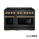 ZLINE Autograph Edition 48 in. 6.7 cu. ft. Paramount Dual Fuel Range with 8 Burner DuoPro™ Cooktop and Dual Ovens in Black Satin Stainless Steel and Champagne Bronze Accents, Open Box-Good Condition