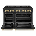 ZLINE Autograph Edition 48 in. 6.7 cu. ft. Paramount Dual Fuel Range with 8 Burner DuoPro™ Cooktop and Dual Ovens in Black Satin Stainless Steel and Champagne Bronze Accents (PSDRBSZ-48-CB)