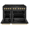 ZLINE Autograph Edition 48 in. 6.7 cu. ft. Paramount Dual Fuel Range with 8 Burner DuoPro™ Cooktop and Dual Ovens in Black Satin Stainless Steel and Champagne Bronze Accents, Open Box-Great Condition