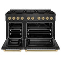 ZLINE Autograph Edition 48 in. 6.7 cu. ft. Paramount Dual Fuel Range with 8 Burner DuoPro™ Cooktop and Dual Ovens in Black Satin Stainless Steel and Champagne Bronze Accents, Open Box-Good Condition