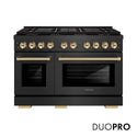 ZLINE Autograph Edition 48 in. 6.7 cu. ft. Paramount Dual Fuel Range with 8 Burner DuoPro™ Cooktop and Dual Ovens in Black Satin Stainless Steel and Polished Gold Accents, Open Box-Good Condition