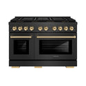 ZLINE Autograph Edition 48 in. 6.7 cu. ft. Paramount Dual Fuel Range with 8 Burner DuoPro™ Cooktop and Dual Ovens in Black Satin Stainless Steel and Polished Gold Accents, Open Box-Great Condition