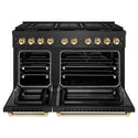 ZLINE Autograph Edition 48 in. 6.7 cu. ft. Paramount Dual Fuel Range with 8 Burner DuoPro™ Cooktop and Dual Ovens in Black Satin Stainless Steel and Polished Gold Accents, Open Box-Good Condition