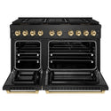 ZLINE Autograph Edition 48 in. 6.7 cu. ft. Paramount Dual Fuel Range with 8 Burner DuoPro™ Cooktop and Dual Ovens in Black Satin Stainless Steel and Polished Gold Accents (PSDRBSZ-48-G)
