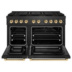 ZLINE Autograph Edition 48 in. 6.7 cu. ft. Paramount Dual Fuel Range with 8 Burner DuoPro™ Cooktop and Dual Ovens in Black Satin Stainless Steel and Polished Gold Accents (PSDRBSZ-48-G)