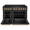 ZLINE Autograph Edition 48 in. 6.7 cu. ft. Paramount Dual Fuel Range with 8 Burner DuoPro™ Cooktop and Dual Ovens in Black Satin Stainless Steel and Polished Gold Accents, Open Box-Great Condition