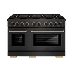 ZLINE Designer Collection 48 in. 6.7 cu. ft. Paramount Dual Fuel Range with 8 Burner DuoPro™ Cooktop and Dual Ovens in Black Satin Stainless Steel with Matte Black and Champagne Bronze Accents (PSDRBSZ-48-MBCB)