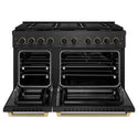 ZLINE Designer Collection 48 in. 6.7 cu. ft. Paramount Dual Fuel Range with 8 Burner DuoPro™ Cooktop and Dual Ovens in Black Satin Stainless Steel with Matte Black and Champagne Bronze Accents (PSDRBSZ-48-MBCB)
