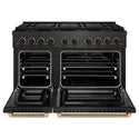 ZLINE Designer Collection 48 in. 6.7 cu. ft. Paramount Dual Fuel Range with 8 Burner DuoPro™ Cooktop and Dual Ovens in Black Satin Stainless Steel with Matte Black and Champagne Bronze Accents, Open Box-Good Condition