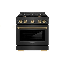 ZLINE Autograph Edition 30 in. 4.2 cu. ft. Paramount Gas Range with 4 Burner Cooktop and Convection Gas Oven in Black Satin Stainless Steel and Champagne Bronze Accents, Open Box-Great Condition