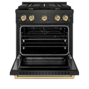 ZLINE Autograph Edition 30 in. 4.2 cu. ft. Paramount Gas Range with 4 Burner Cooktop and Convection Gas Oven in Black Satin Stainless Steel and Champagne Bronze Accents, Open Box-Good Condition