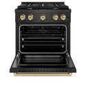 ZLINE Autograph Edition 30 in. 4.2 cu. ft. Paramount Gas Range with 4 Burner Cooktop and Convection Gas Oven in Black Satin Stainless Steel and Champagne Bronze Accents, Open Box-Great Condition