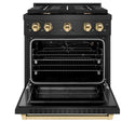 ZLINE Autograph Edition 30 in. 4.2 cu. ft. Paramount Gas Range with 4 Burner Cooktop and Convection Gas Oven in Black Satin Stainless Steel and Polished Gold Accents, Open Box-Good Condition