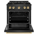 ZLINE Autograph Edition 30 in. 4.2 cu. ft. Paramount Gas Range with 4 Burner Cooktop and Convection Gas Oven in Black Satin Stainless Steel and Polished Gold Accents, Open Box-Great Condition