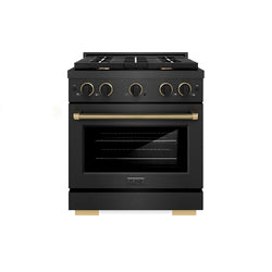 ZLINE Designer Collection 30 in. 4.2 cu. ft. Paramount Gas Range with 4 Burner Cooktop and Convection Gas Oven in Black Satin Stainless Steel with Matte Black and Champagne Bronze Accents (SGRBSZ-30-MBCB)