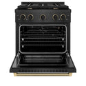 ZLINE Designer Collection 30 in. 4.2 cu. ft. Paramount Gas Range with 4 Burner Cooktop and Convection Gas Oven in Black Satin Stainless Steel with Matte Black and Champagne Bronze Accents, Open Box-Good Condition