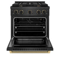 ZLINE Designer Collection 30 in. 4.2 cu. ft. Paramount Gas Range with 4 Burner Cooktop and Convection Gas Oven in Black Satin Stainless Steel with Matte Black and Champagne Bronze Accents, Open Box-Great Condition