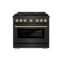 ZLINE Autograph Edition 36 in. 5.2 cu. ft. Paramount Gas Range with 6 Burner Cooktop and Convection Gas Oven in Black Satin Stainless Steel and Champagne Bronze Accents, Open Box-Good Condition