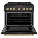 ZLINE Autograph Edition 36 in. 5.2 cu. ft. Paramount Gas Range with 6 Burner Cooktop and Convection Gas Oven in Black Satin Stainless Steel and Champagne Bronze Accents, Open Box-Good Condition